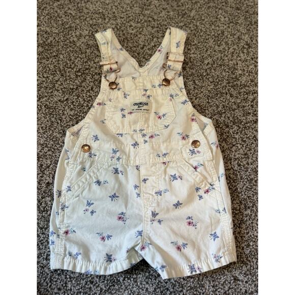Oshkosh Bgosh Toddler Flower Floral White Romper Overall Shorts Size 3T - Picture 1 of 6